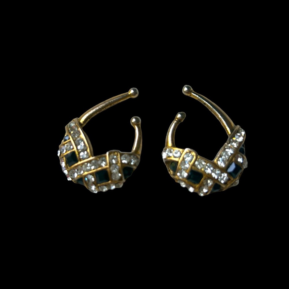 Rare Italian 80’s Idemaria Earcuffs Swarovski crystal on gold metal patented - Picture 6 of 7